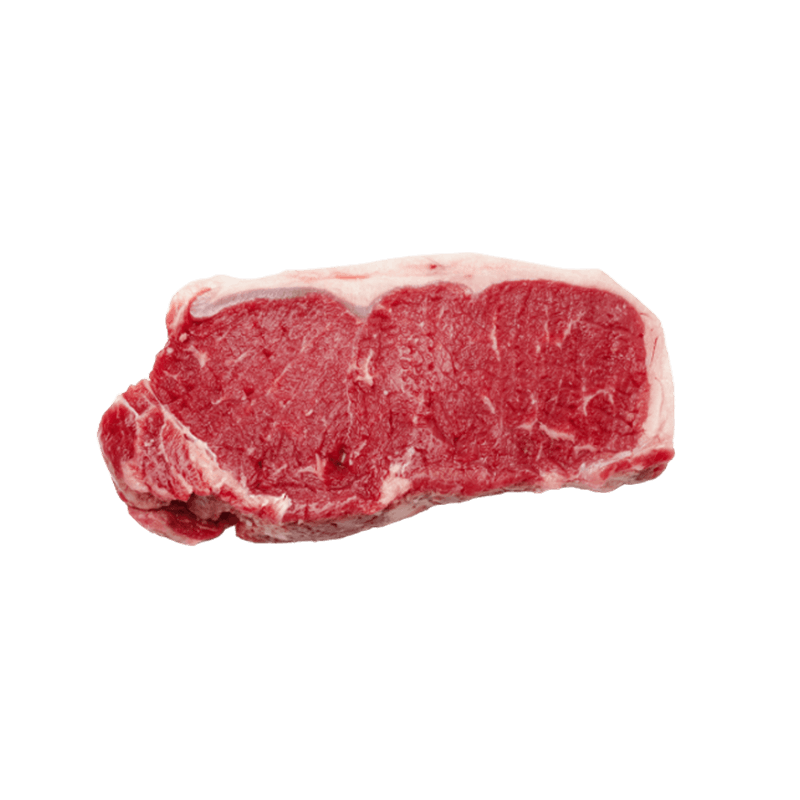 Bifteck de contre-filet de bœuf cru, présenté seul.
