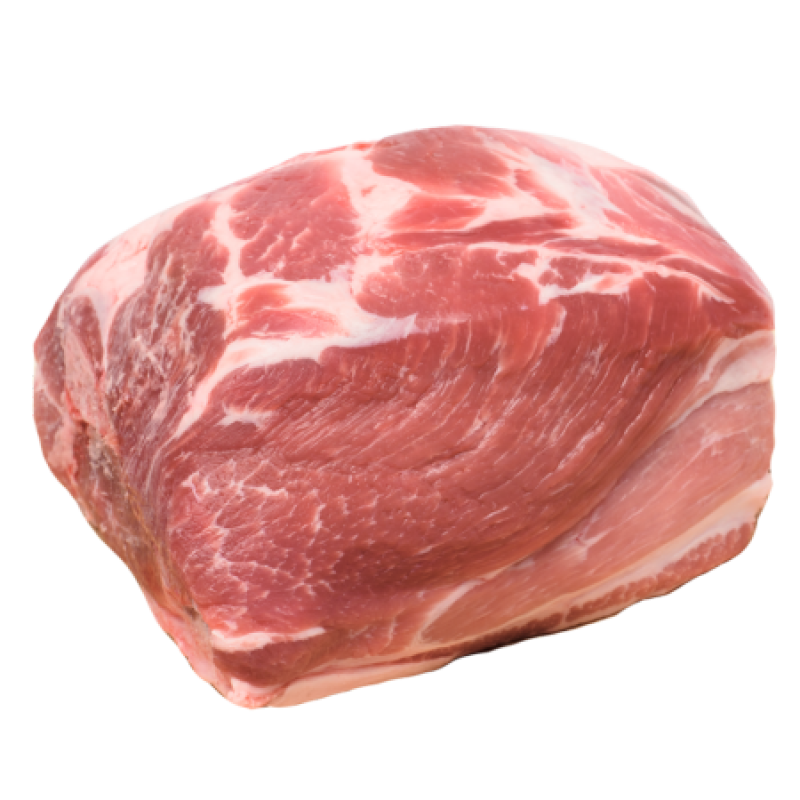 Pièce d’échine de porc crue, sans os, avec son persillage visible.