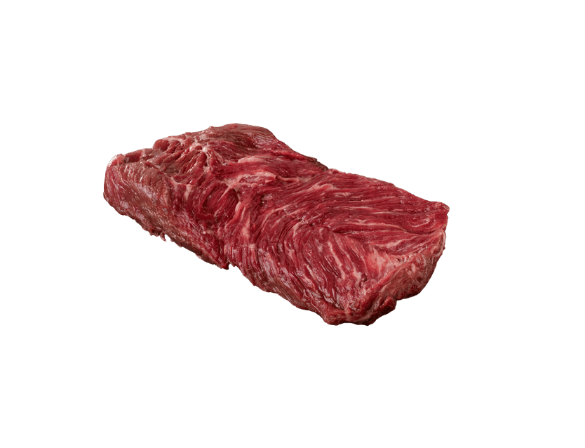 Onglet de bœuf cru avec le grain de viande visible.