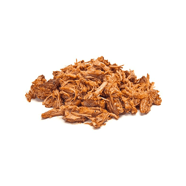 Porc effiloché présenté prêt à servir.