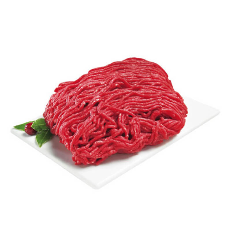 Bœuf haché cru extra-maigre présenté sur une assiette blanche.