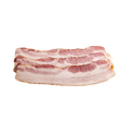Tranches de bacon de porc cru, présentées seules.