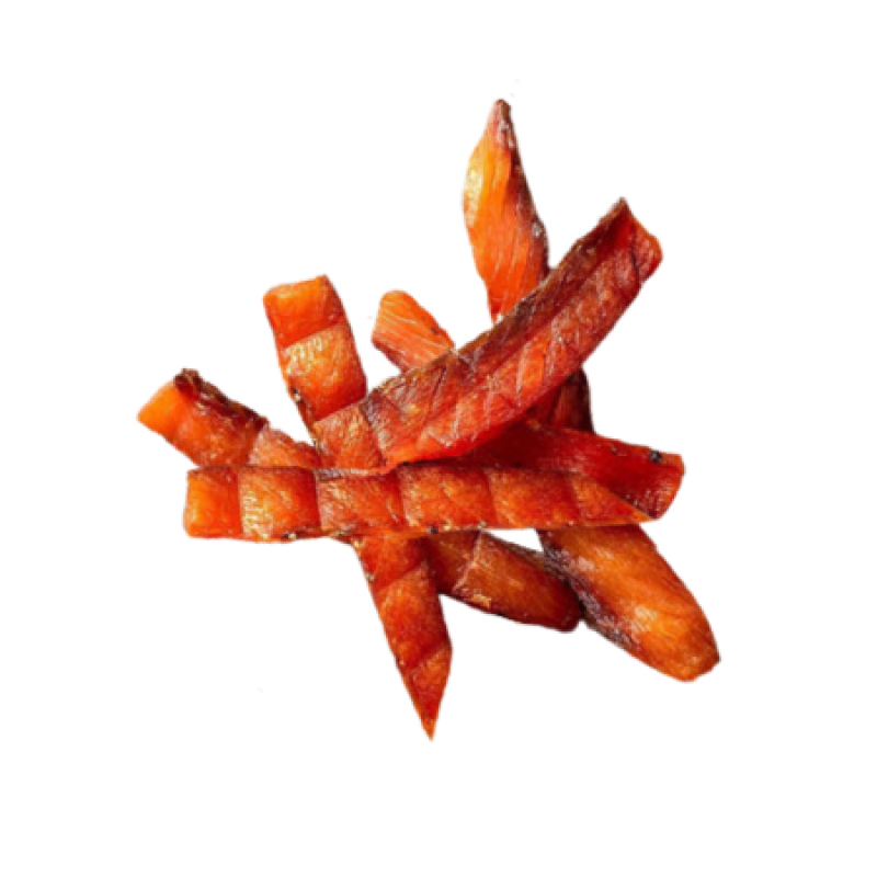 Morceaux de jerky de saumon fumé.