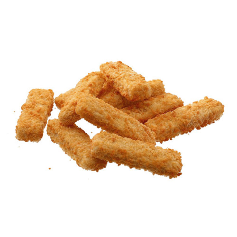 Bâtonnets de poisson panés dorés, sans emballage.