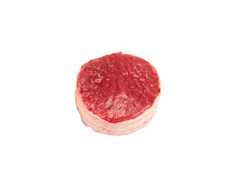 Tournedos de bœuf cru, entouré de bacon.